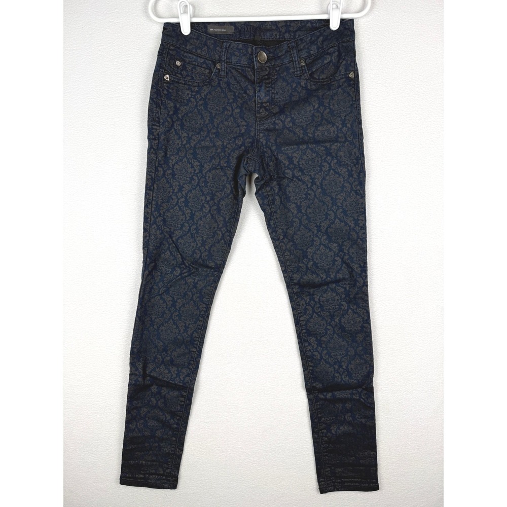 Kut from the Kloth Mia Toothpick Skinny Jeans Womens 6 Blue Damask Floral Print